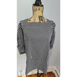 Loft Blouse Square-Neck Striped Puff Sleeve, Black & White, New w tags, Sz S